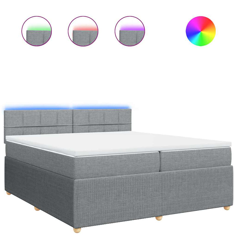 Pat box spring cu saltea, gri deschis, 200x200 cm, textil