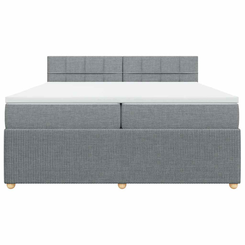 Pat box spring cu saltea, gri deschis, 200x200 cm, textil
