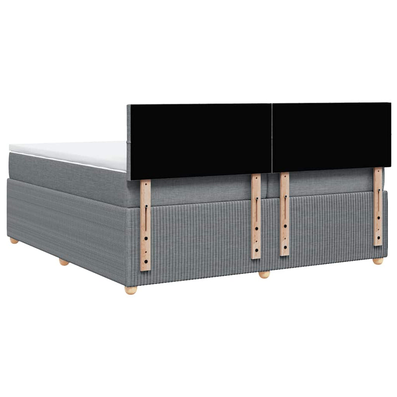 Pat box spring cu saltea, gri deschis, 200x200 cm, textil