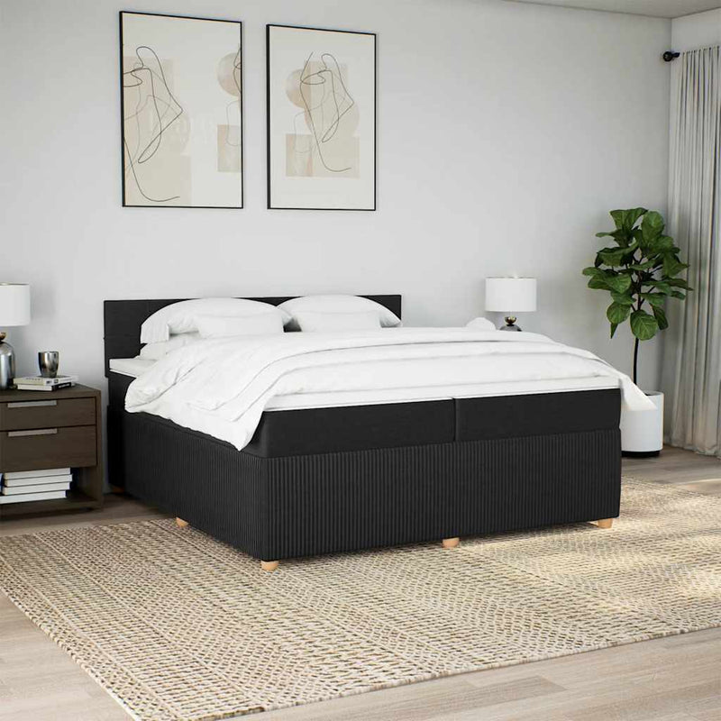 Pat box spring cu saltea, negru, 200x200 cm, textil