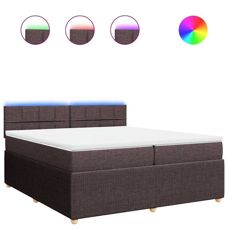 Pat box spring cu saltea, maro închis, 200x200 cm, textil