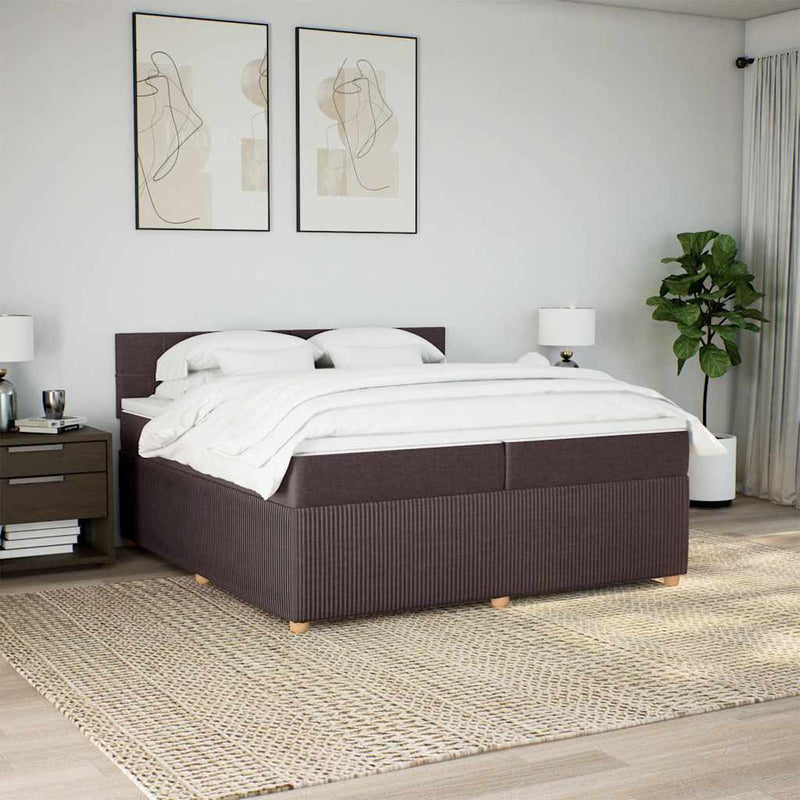 Pat box spring cu saltea, maro închis, 200x200 cm, textil