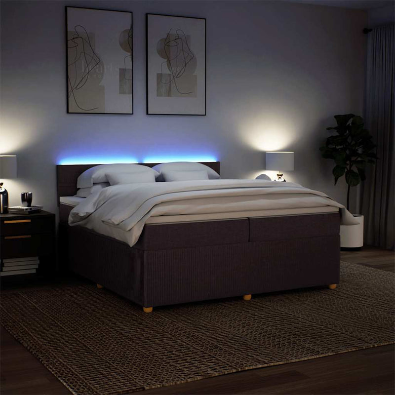 Pat box spring cu saltea, maro închis, 200x200 cm, textil