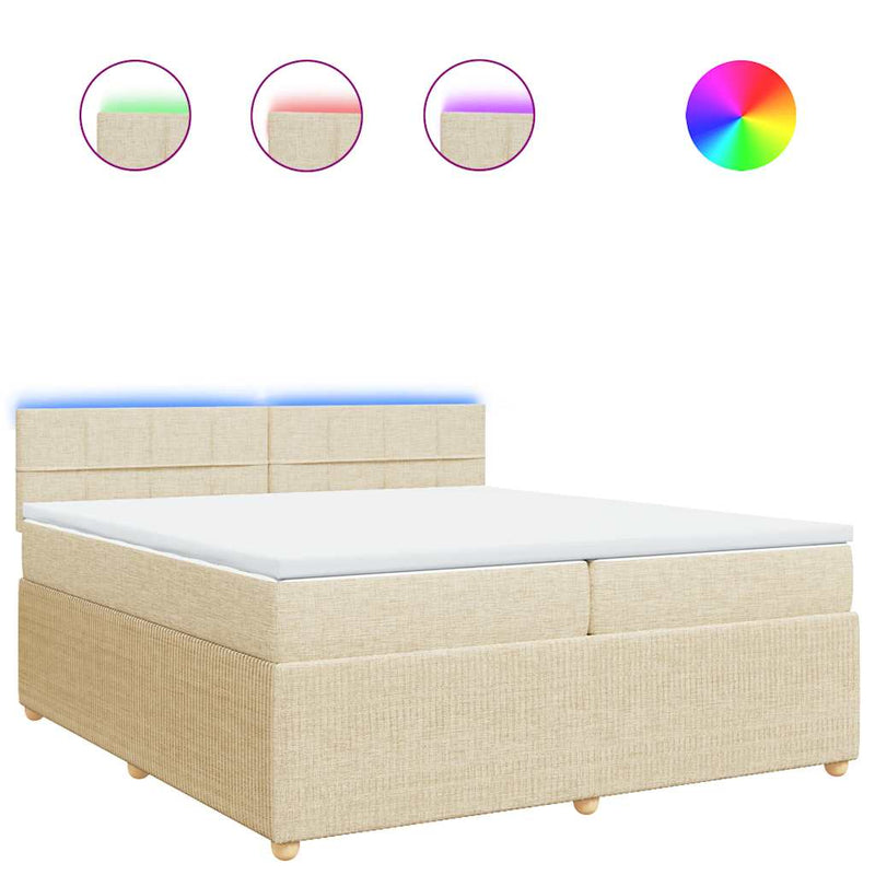Pat box spring cu saltea, crem, 200x200 cm, textil