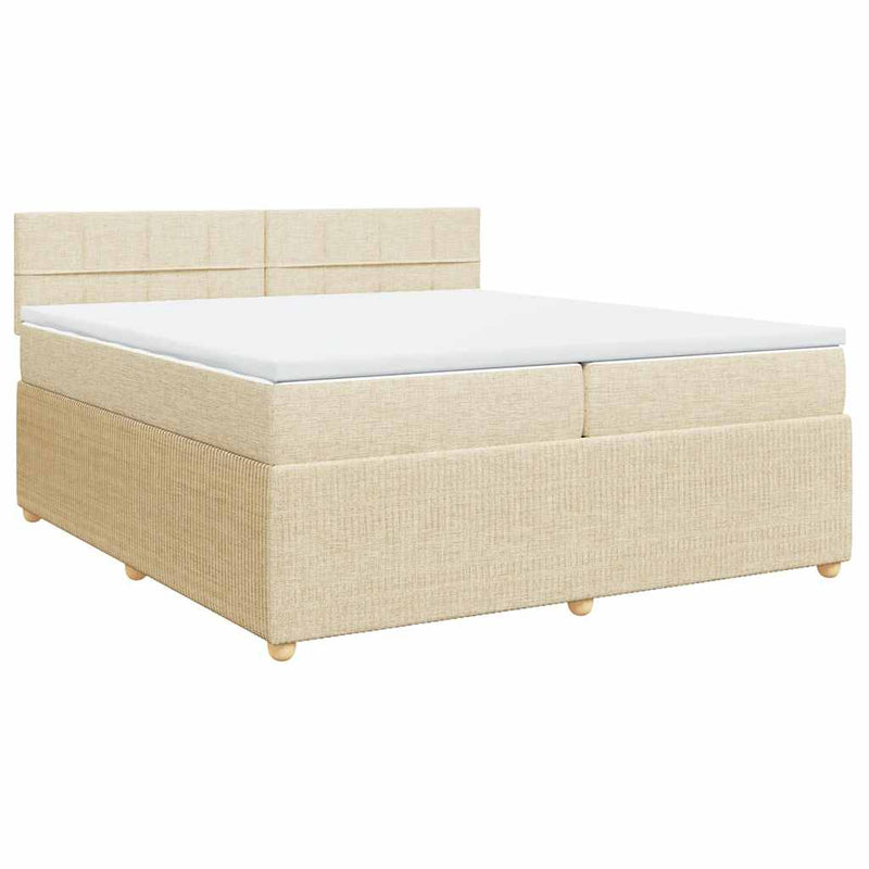 Pat box spring cu saltea, crem, 200x200 cm, textil