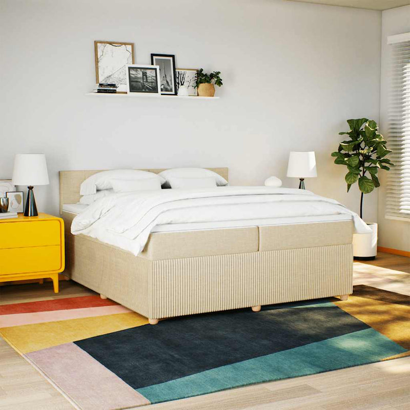 Pat box spring cu saltea, crem, 200x200 cm, textil