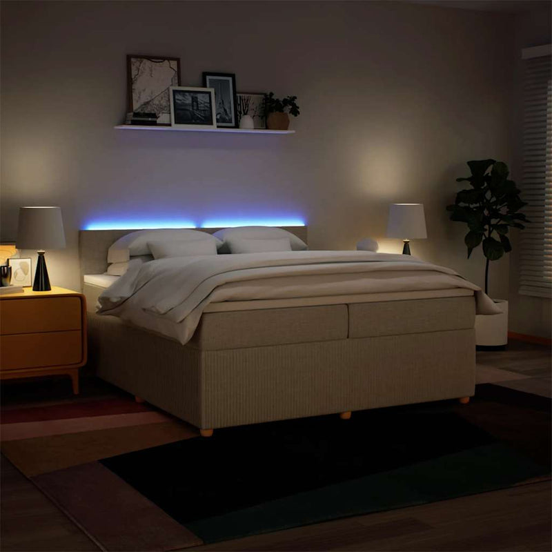 Pat box spring cu saltea, crem, 200x200 cm, textil