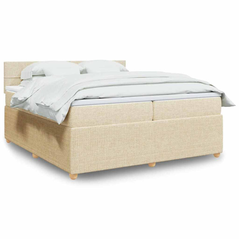 Pat box spring cu saltea, crem, 200x200 cm, textil