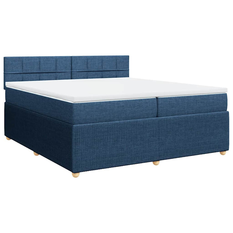 Pat box spring cu saltea, albastru, 200x200 cm, textil