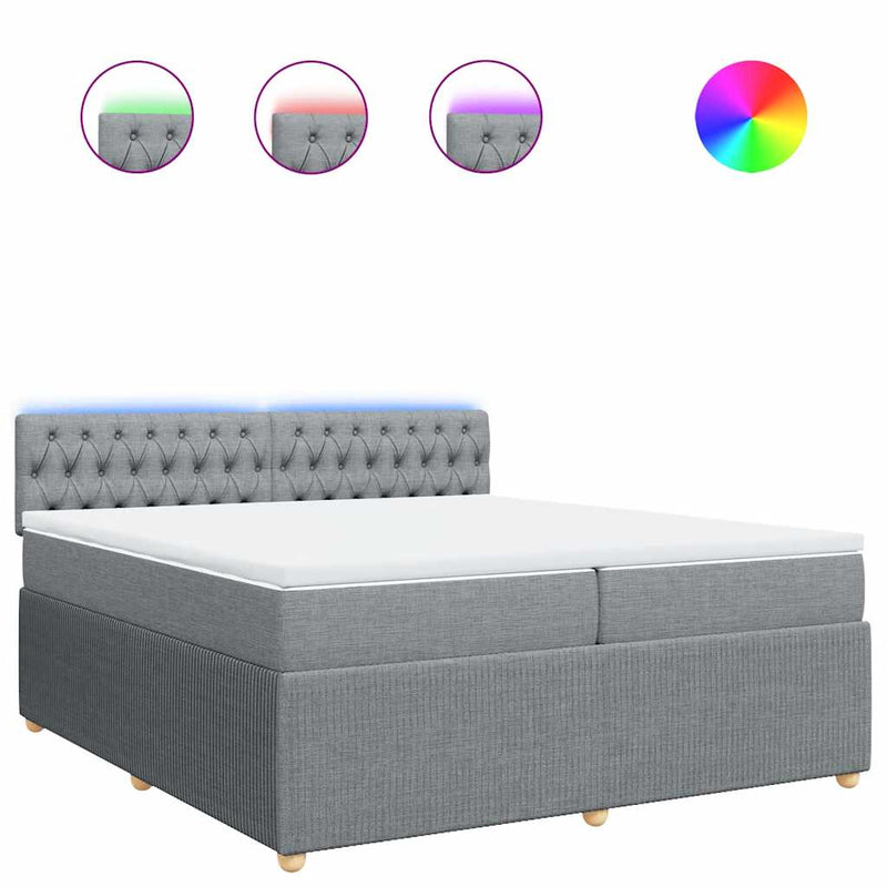 Pat box spring cu saltea, gri deschis, 200x200 cm, textil