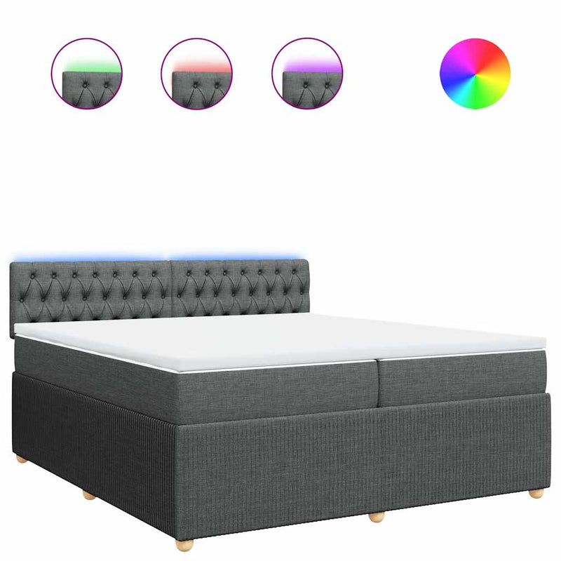 Pat box spring cu saltea, gri închis, 200x200 cm, textil