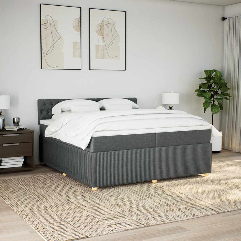 Pat box spring cu saltea, gri închis, 200x200 cm, textil