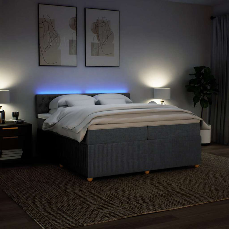 Pat box spring cu saltea, gri închis, 200x200 cm, textil