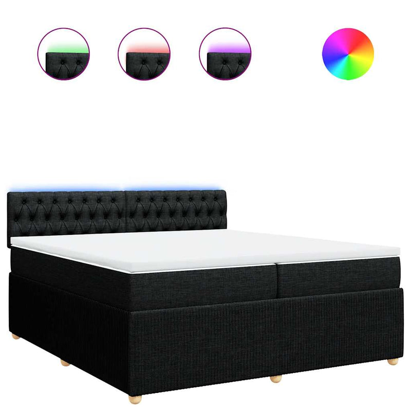 Pat box spring cu saltea, negru, 200x200 cm, textil