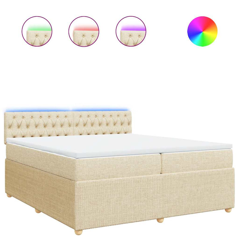 Pat box spring cu saltea, crem, 200x200 cm, textil
