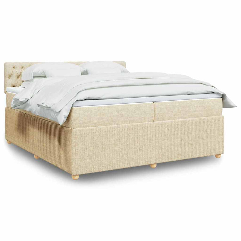 Pat box spring cu saltea, crem, 200x200 cm, textil