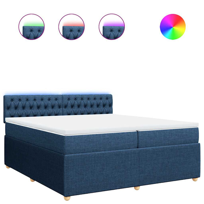 Pat box spring cu saltea, albastru, 200x200 cm, textil