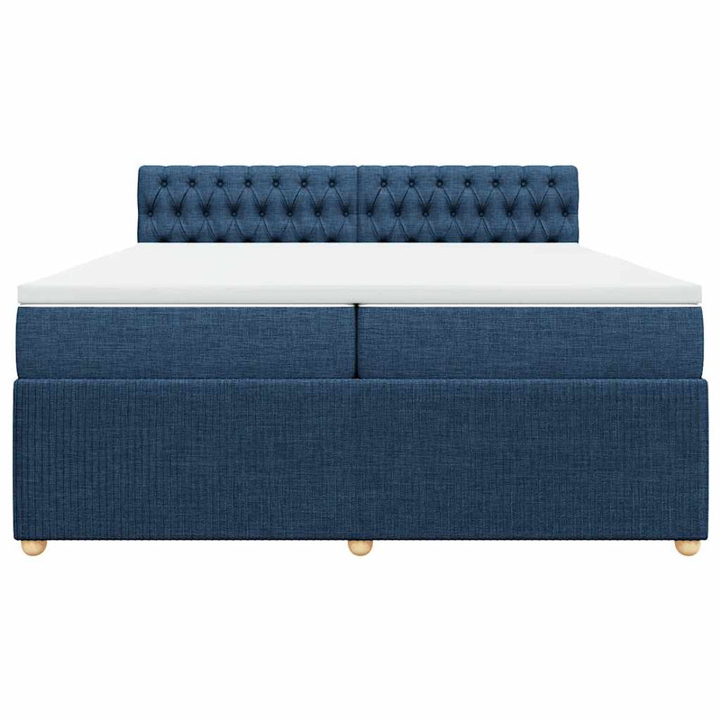 Pat box spring cu saltea, albastru, 200x200 cm, textil