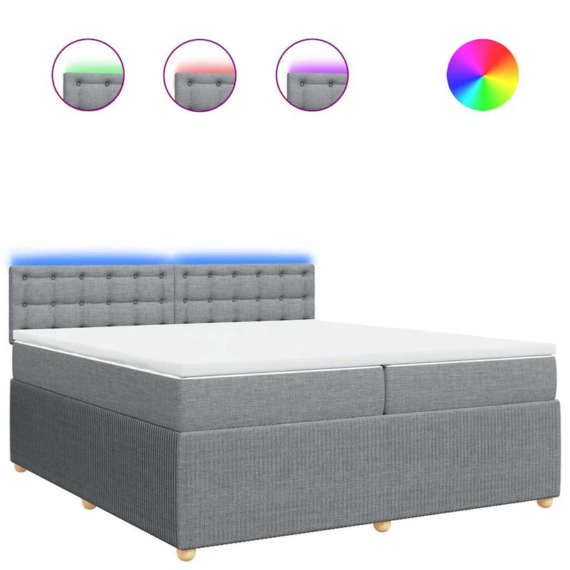 Pat box spring cu saltea, gri deschis, 200x200 cm, textil
