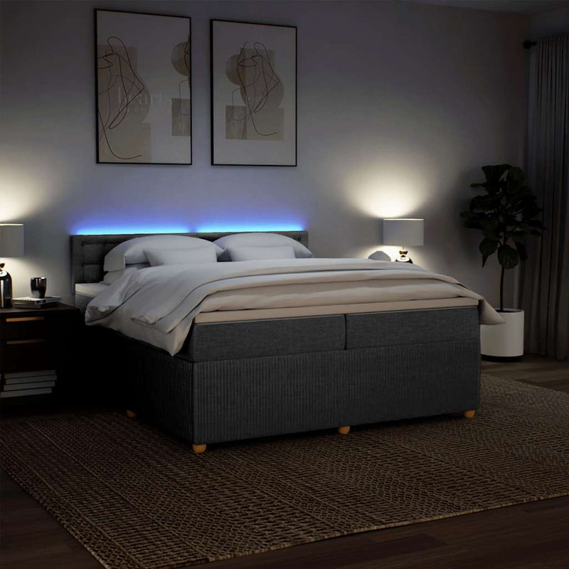 Pat box spring cu saltea, gri deschis, 200x200 cm, textil