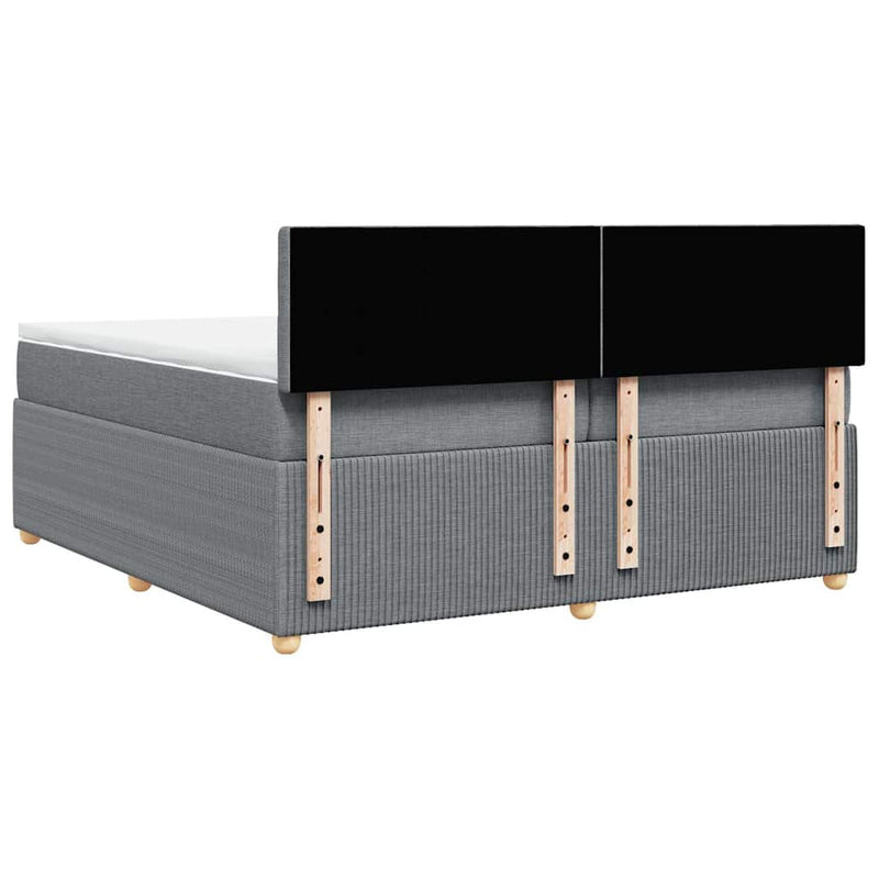 Pat box spring cu saltea, gri deschis, 200x200 cm, textil