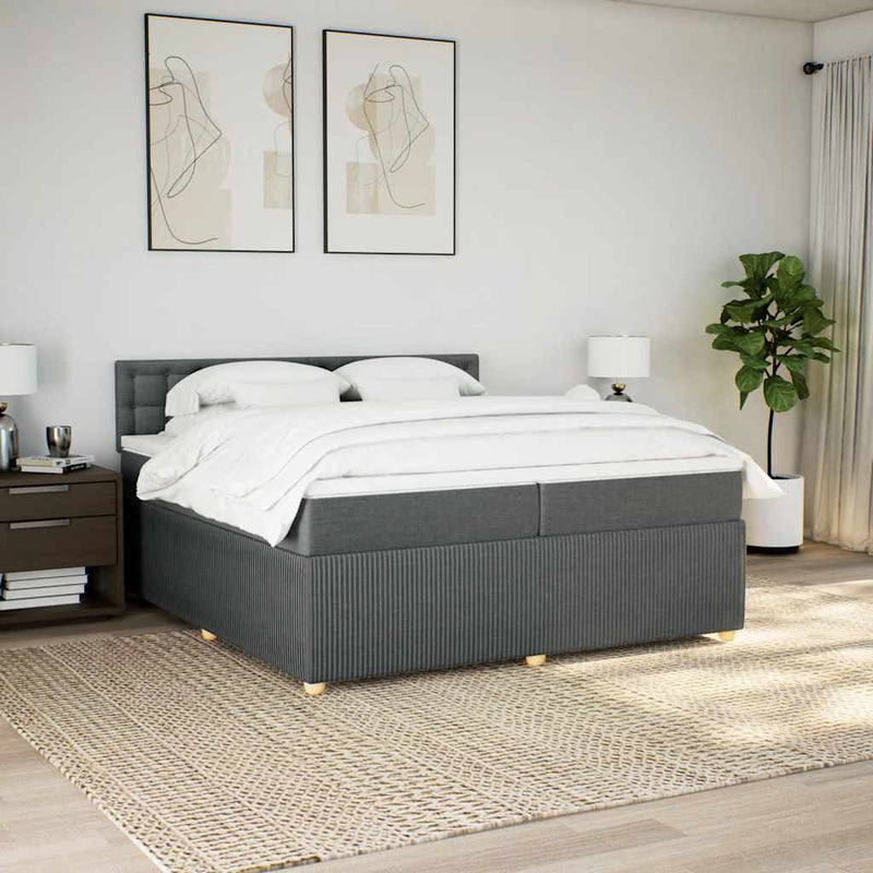 Pat box spring cu saltea, gri închis, 200x200 cm, textil