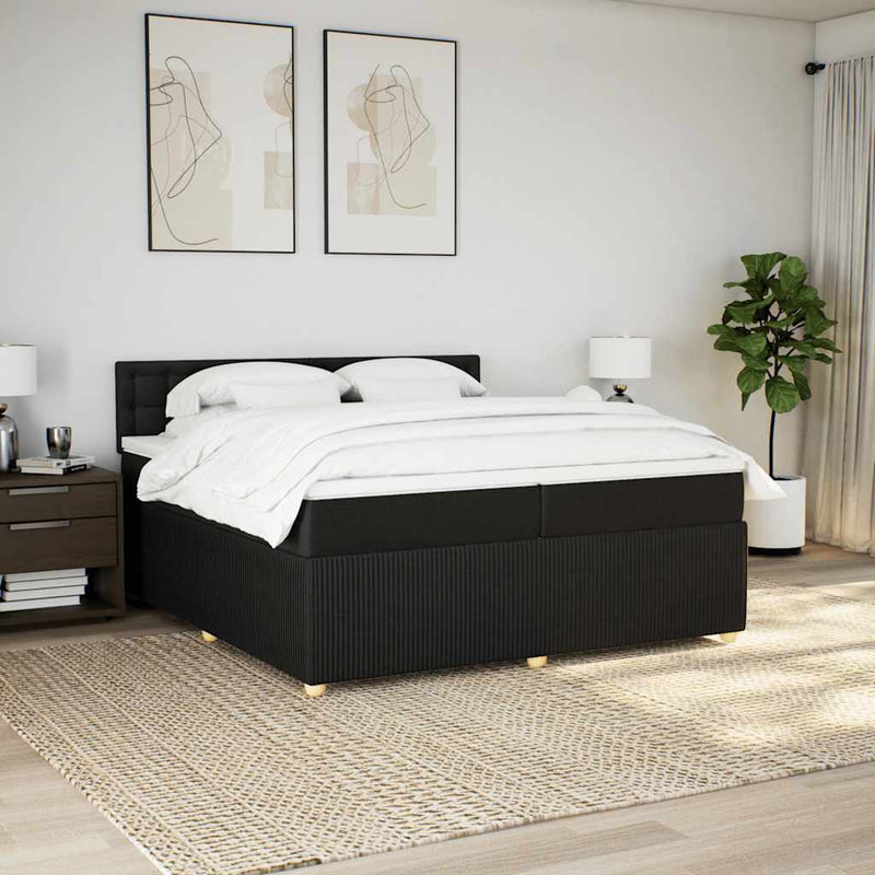 Pat box spring cu saltea, negru, 200x200 cm, textil