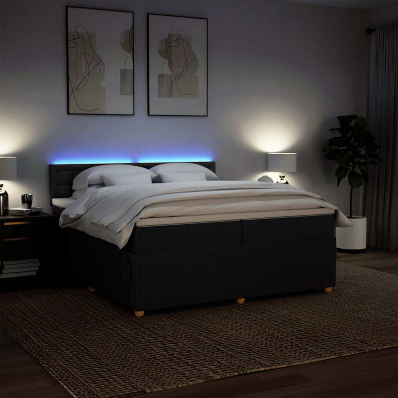 Pat box spring cu saltea, negru, 200x200 cm, textil
