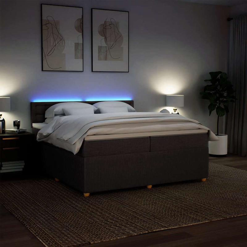 Pat box spring cu saltea, maro închis, 200x200 cm, textil
