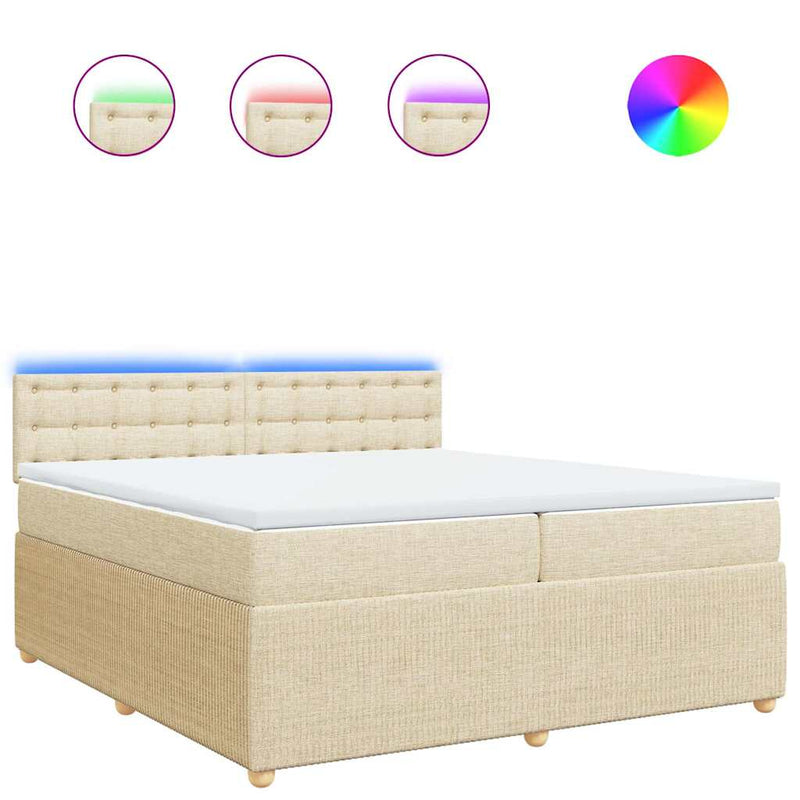 Pat box spring cu saltea, crem, 200x200 cm, textil