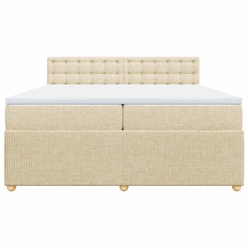Pat box spring cu saltea, crem, 200x200 cm, textil