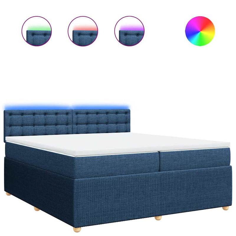 Pat box spring cu saltea, albastru, 200x200 cm, textil