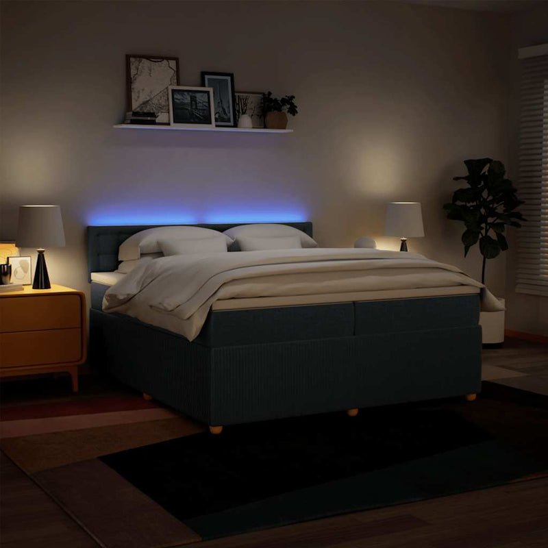 Pat box spring cu saltea, albastru, 200x200 cm, textil