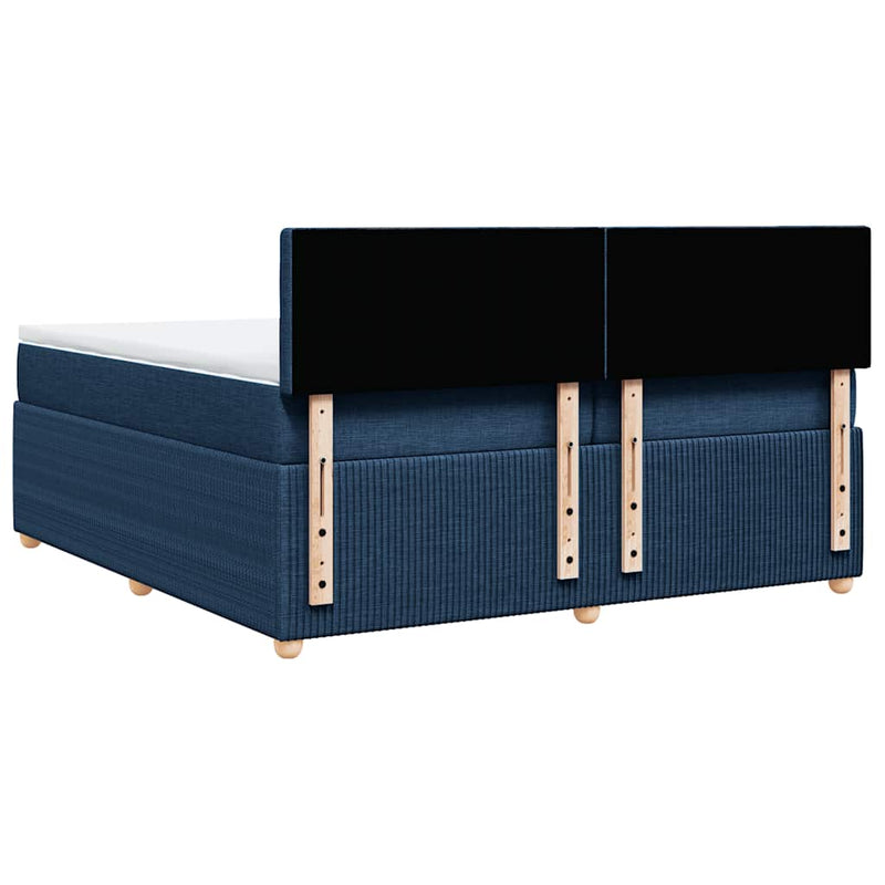Pat box spring cu saltea, albastru, 200x200 cm, textil