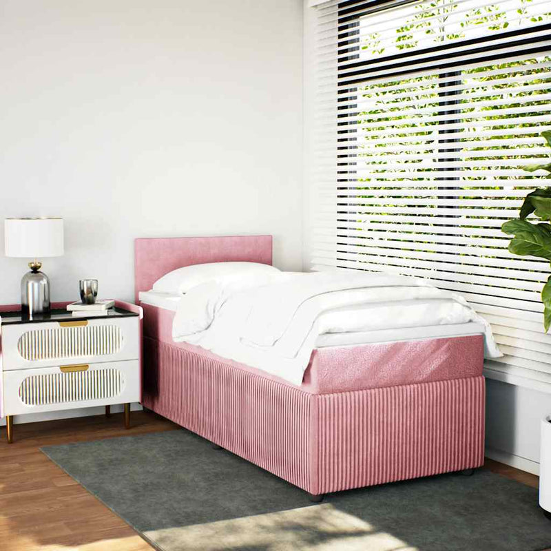 Pat box spring cu saltea, roz, 80x200 cm, catifea