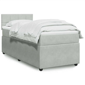 Pat continental cu saltea, gri deschis, 80x200 cm, catifea