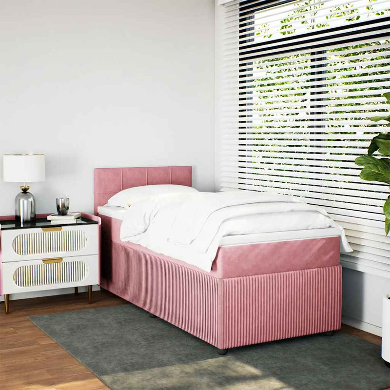 Pat box spring cu saltea, roz, 80x200 cm, catifea