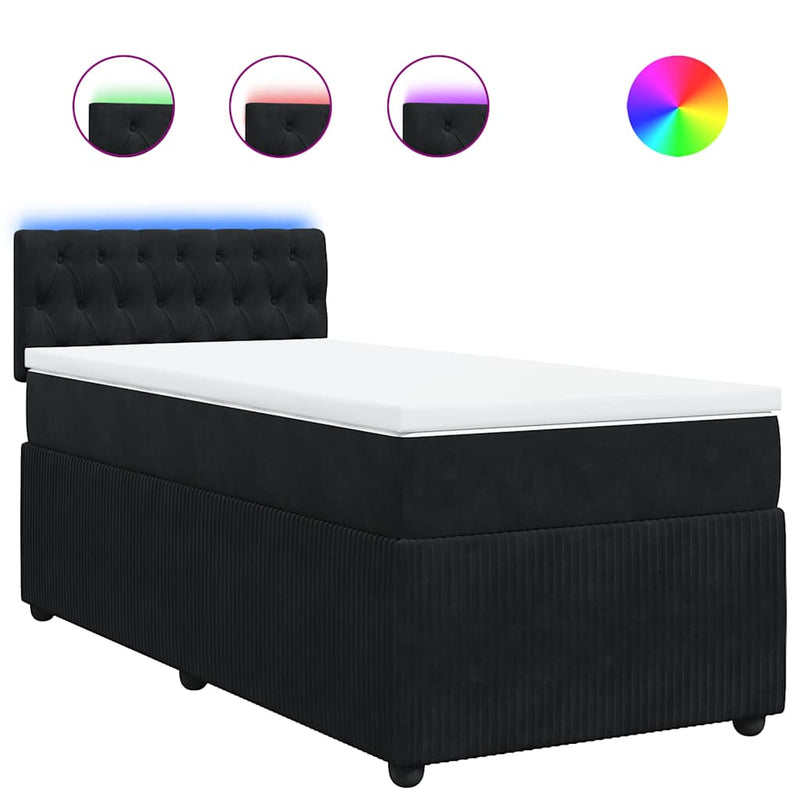 Pat box spring cu saltea, negru, 80x200 cm, catifea