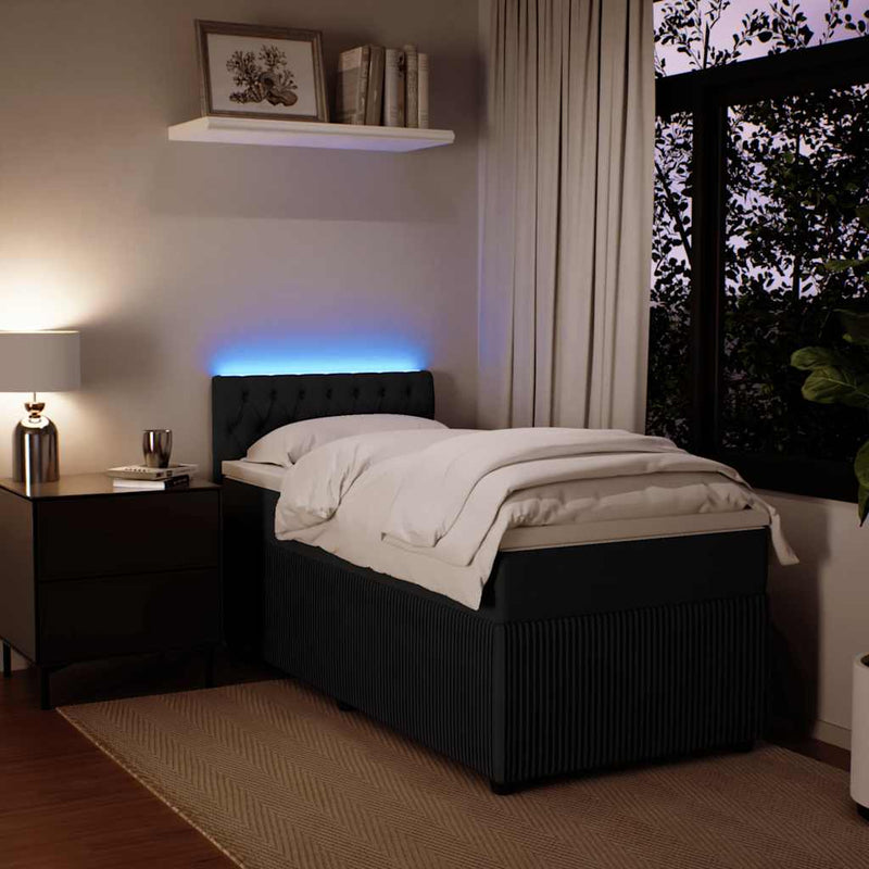 Pat box spring cu saltea, negru, 80x200 cm, catifea