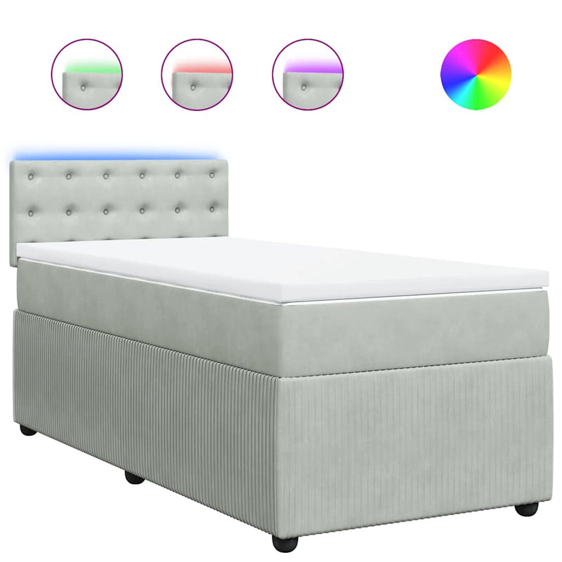 Pat continental cu saltea, gri deschis, 80x200 cm, catifea