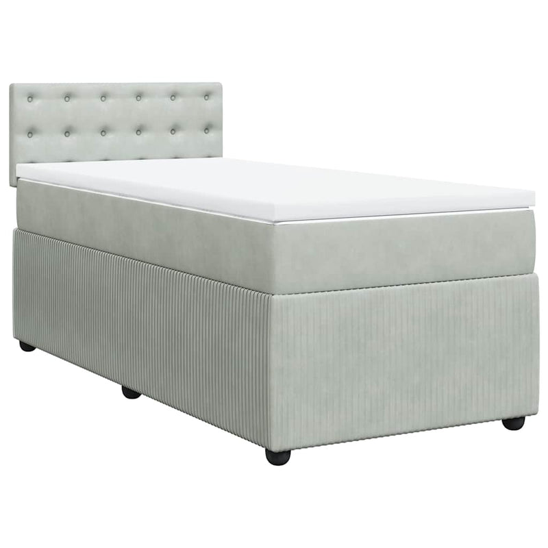 Pat continental cu saltea, gri deschis, 80x200 cm, catifea