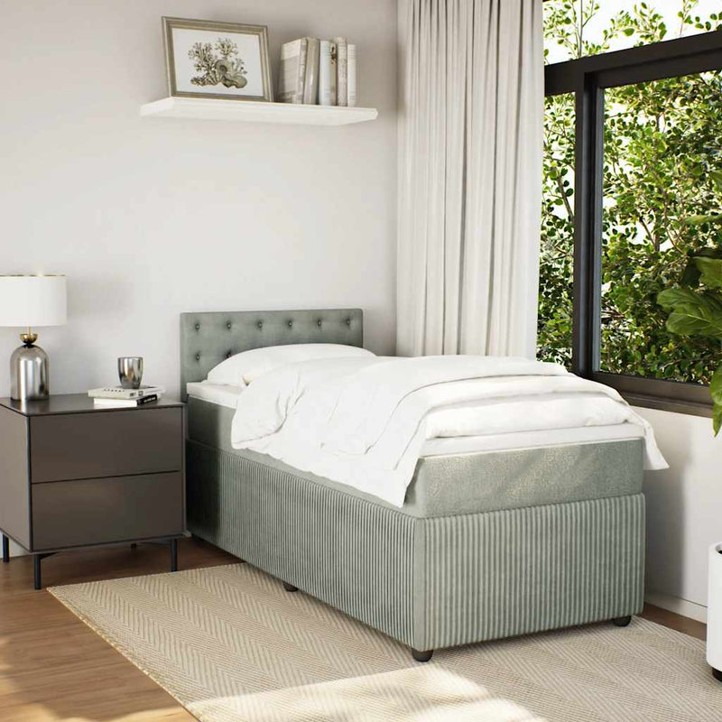 Pat continental cu saltea, gri deschis, 80x200 cm, catifea
