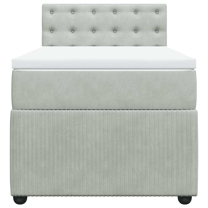 Pat continental cu saltea, gri deschis, 80x200 cm, catifea