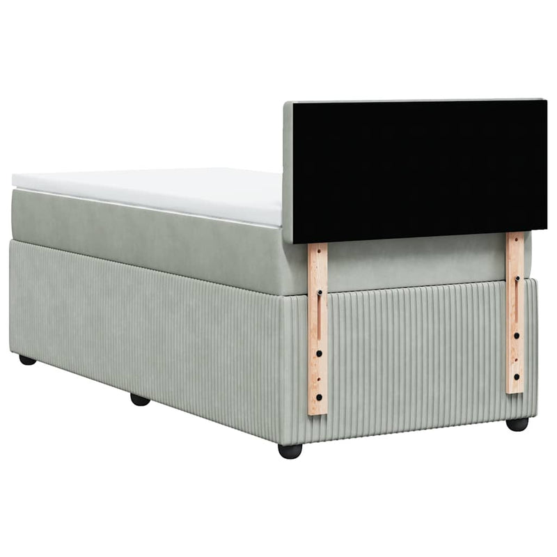 Pat continental cu saltea, gri deschis, 80x200 cm, catifea