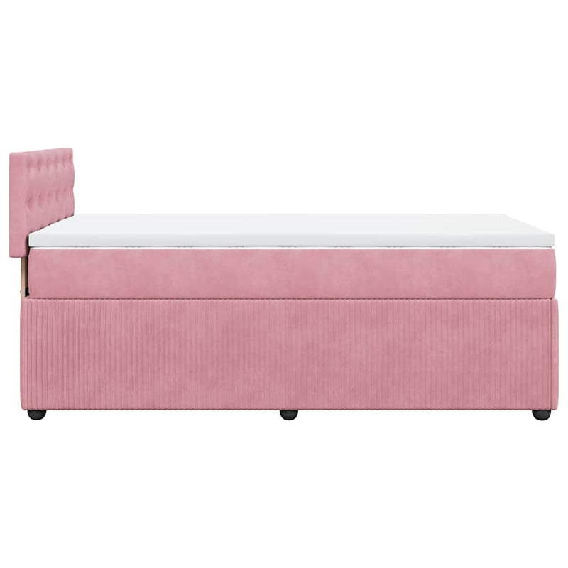 Pat box spring cu saltea, roz, 80x200 cm, catifea