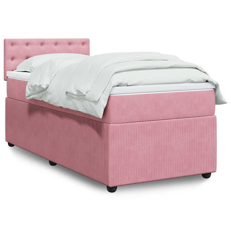 Pat box spring cu saltea, roz, 80x200 cm, catifea