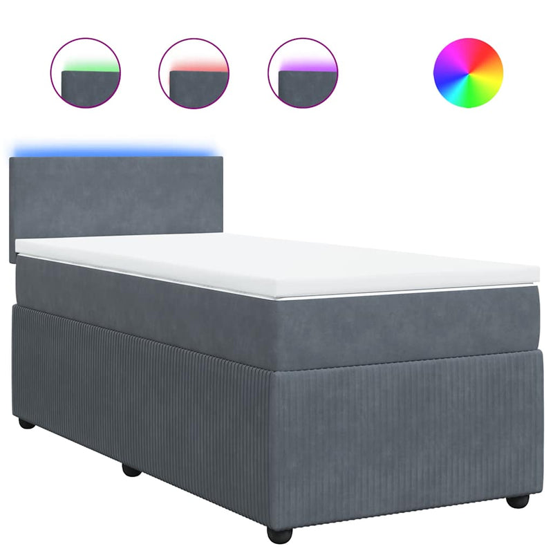 Pat box spring cu saltea, gri închis, 90x190 cm, catifea