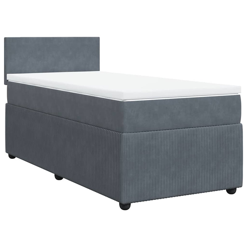 Pat box spring cu saltea, gri închis, 90x190 cm, catifea