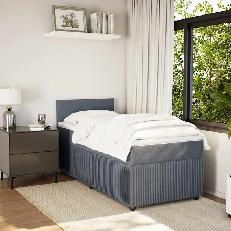 Pat box spring cu saltea, gri închis, 90x190 cm, catifea
