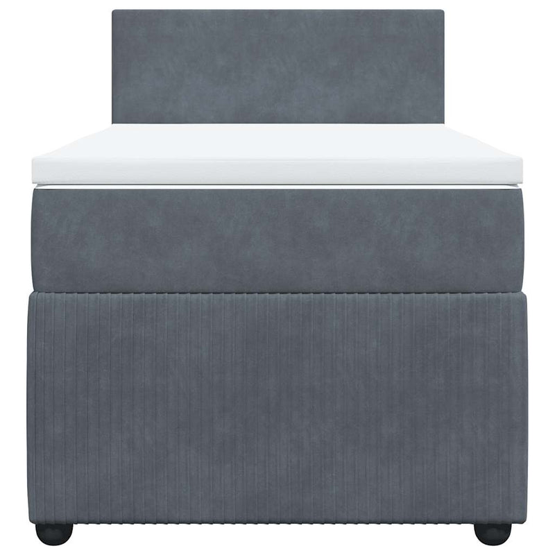 Pat box spring cu saltea, gri închis, 90x190 cm, catifea